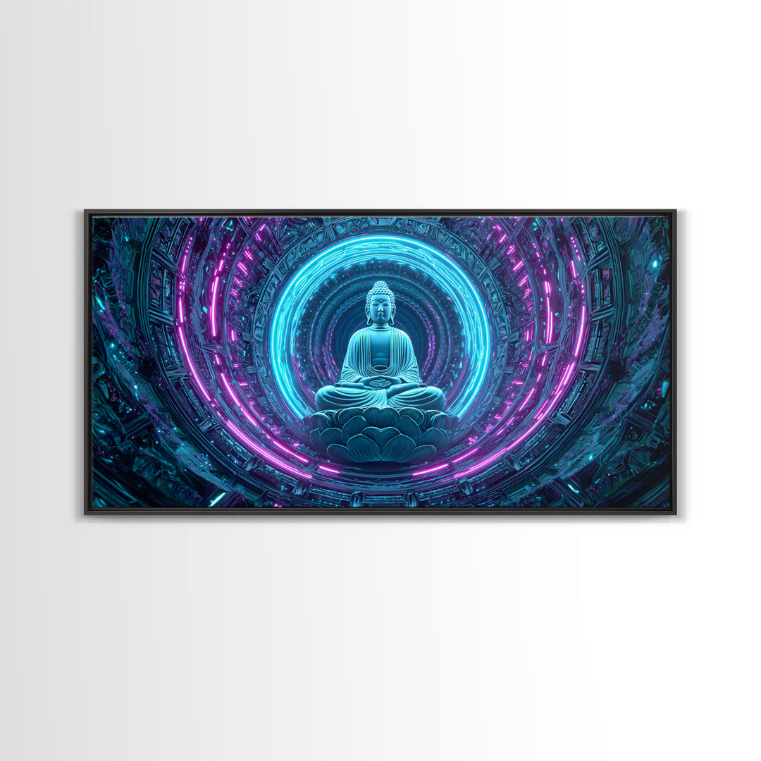 Retro Futuristic 80s Grid Night Sky Landscape With Sunrise Canvas Print For Neon Wall Art And Aesthetic Home Decor