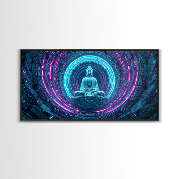 Retro Futuristic 80s Grid Night Sky Landscape With Sunrise Canvas Print For Neon Wall Art And Aesthetic Home Decor