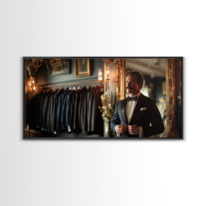 Dapper Tailor In Elegant Suit Shop Wall Art, Masculine Office Decor, Fashion Wall Art, Gift For Him Canvas Print, Mens Wall Art