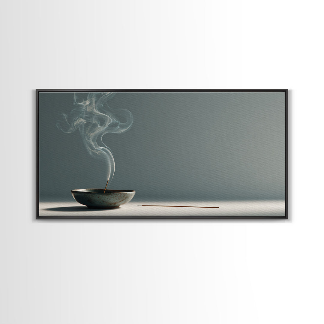 Minimalist Still Life Incense Burner With Smoke Rising On Muted Background Contemporary Zen Wall Art Canvas Print For Home Relaxation