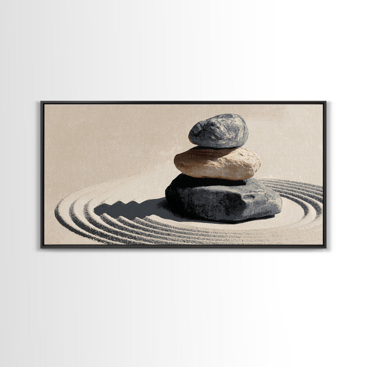 Zen Rock Pyramid Abstract Minimalist Wall Art Painting Canvas Print For Calm Modern Home Decor