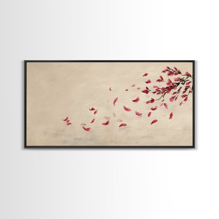 Minimalist Watercolor Red Falling Flower Petals Japanese Painting Art Print Canvas Print For Living Room
