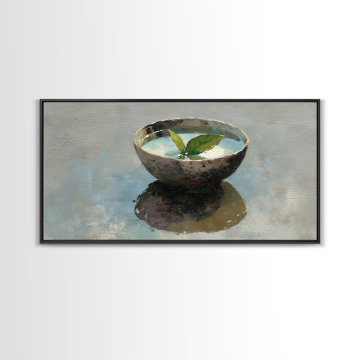 Still Life Bowl With Green Leaves Oil Painting Canvas Print Large Wall Art For Kitchen And Dining Room Decor Slow Living Art