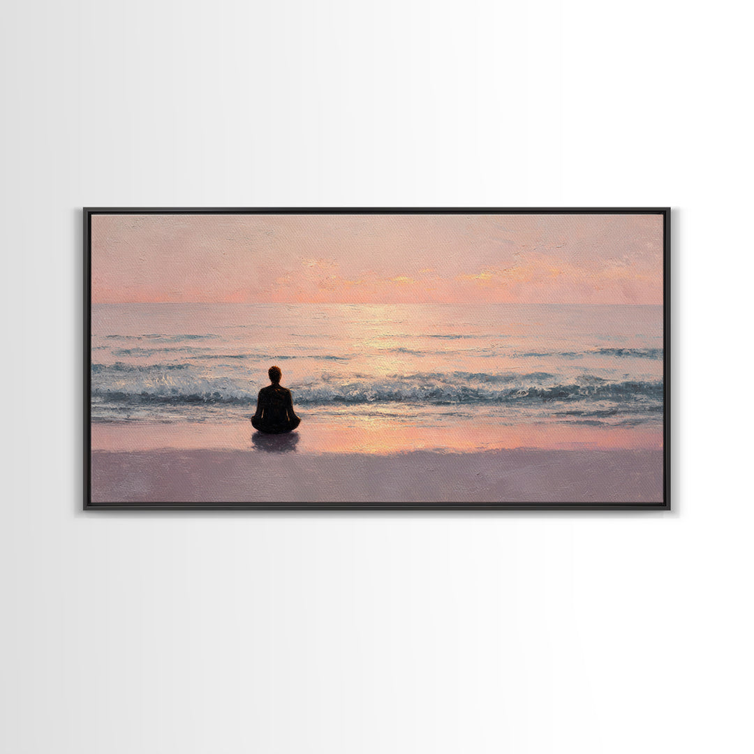 Serene Meditation Silhouette Beach Sunrise Wall Art Canvas Print For Relaxing Bedroom Decor Modern Wall Art