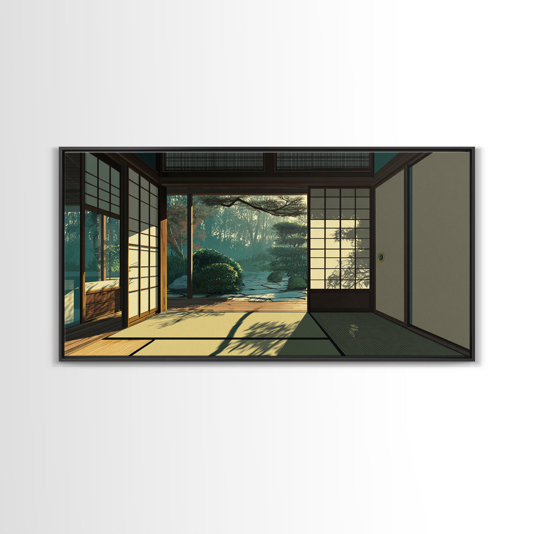 Sunlit Japanese Interior With Garden View Painting Canvas Print Minimalist Wall Art For Bedroom And Office