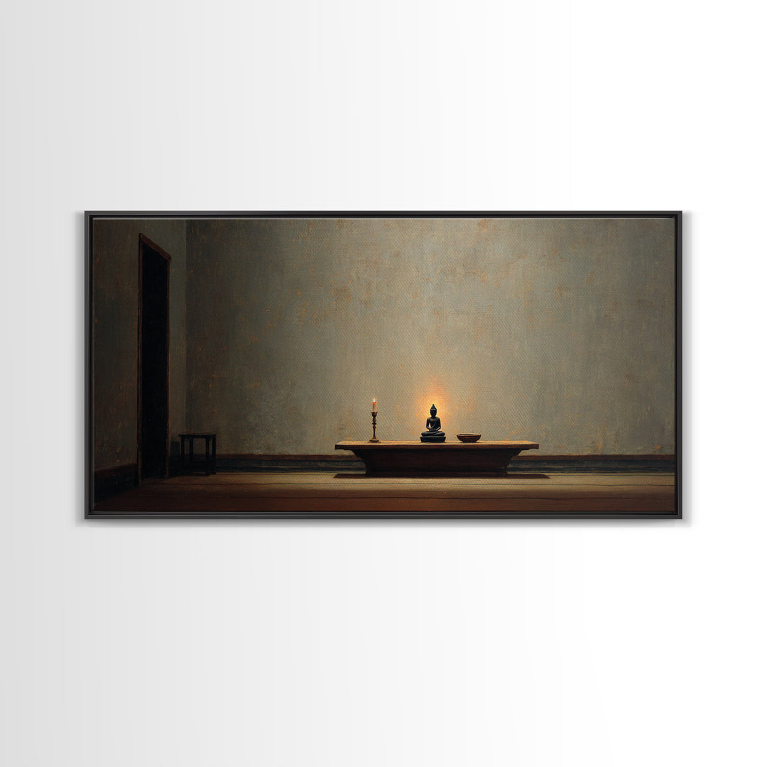 Minimalist Zen Home Decor Buddha Statue With Candle On Wooden Table Wall Art