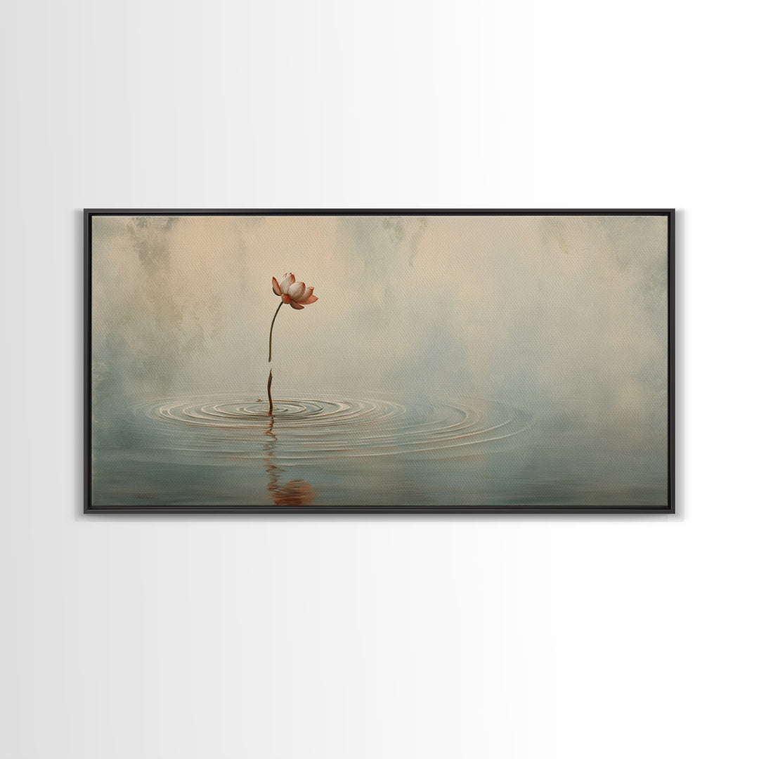 Traditional Asian Landscape With Meditating Monk And Pine Tree Misty Mountain Wall Art Framed Canvas Print