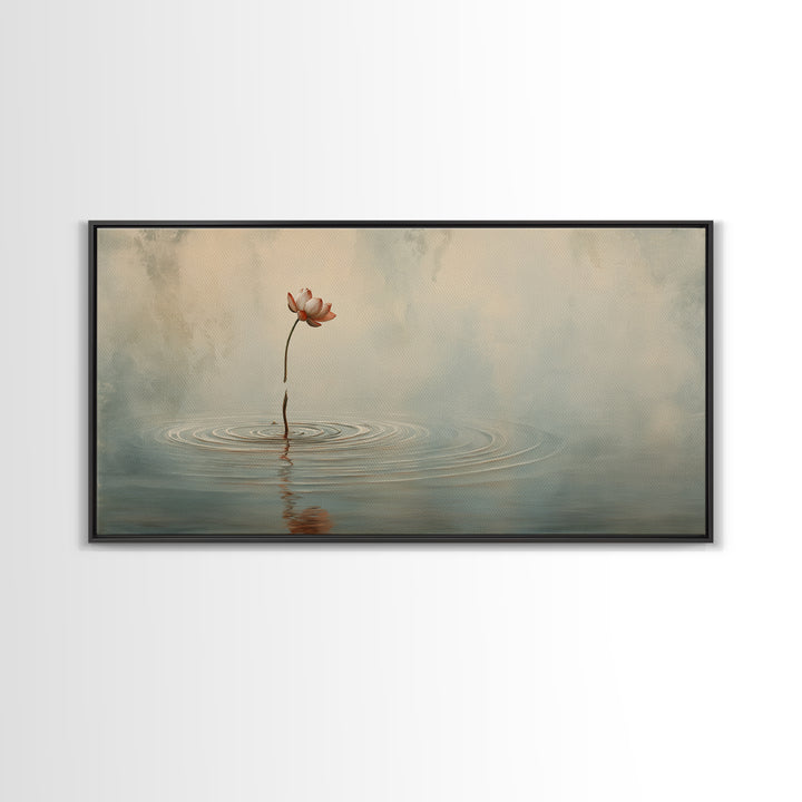 Traditional Asian Landscape With Meditating Monk And Pine Tree Misty Mountain Wall Art Framed Canvas Print