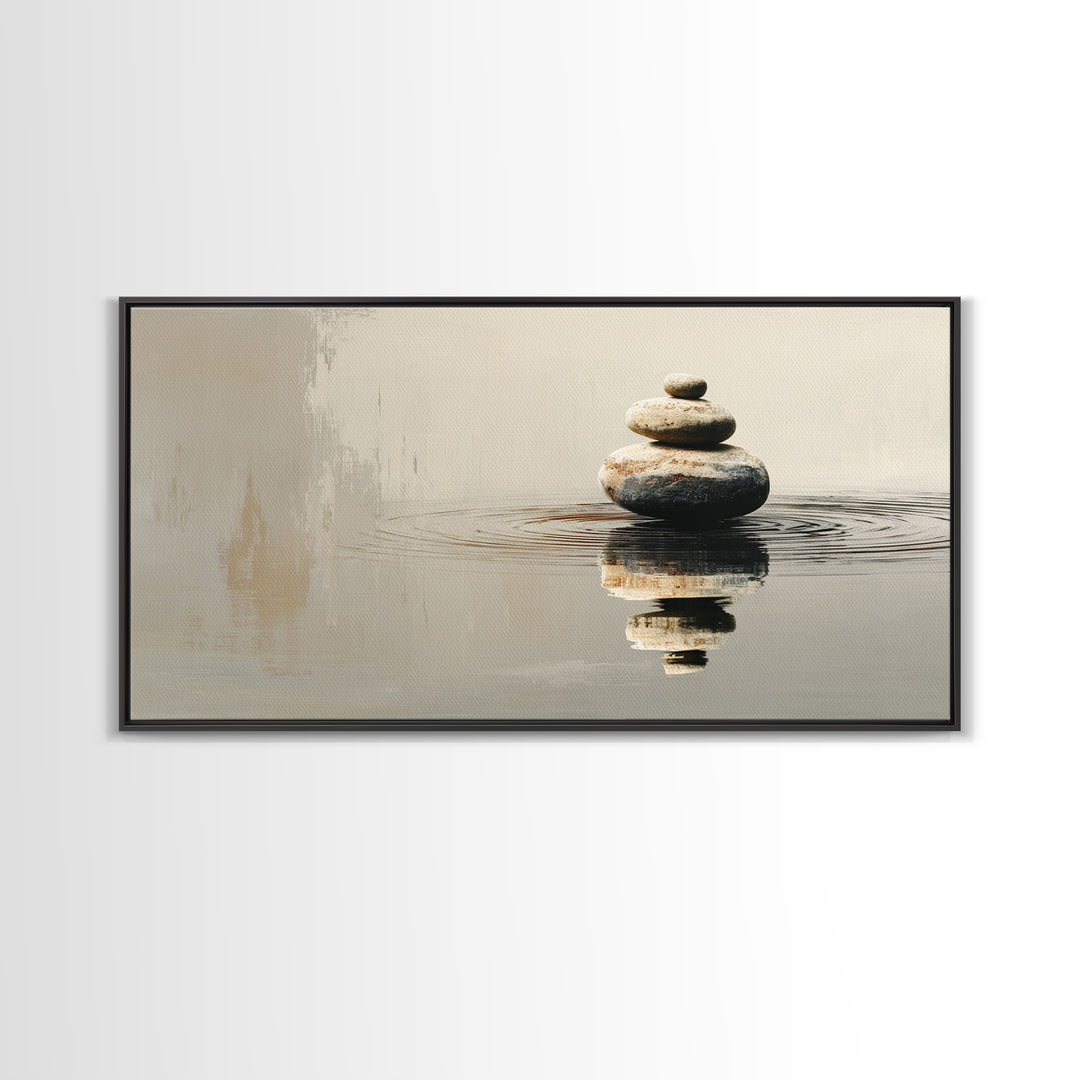 Minimalist Zen Stacked Stones Balancing Nature Wall Art Framed Canvas Print Calm Living Room Decor And Spa Wall Decor