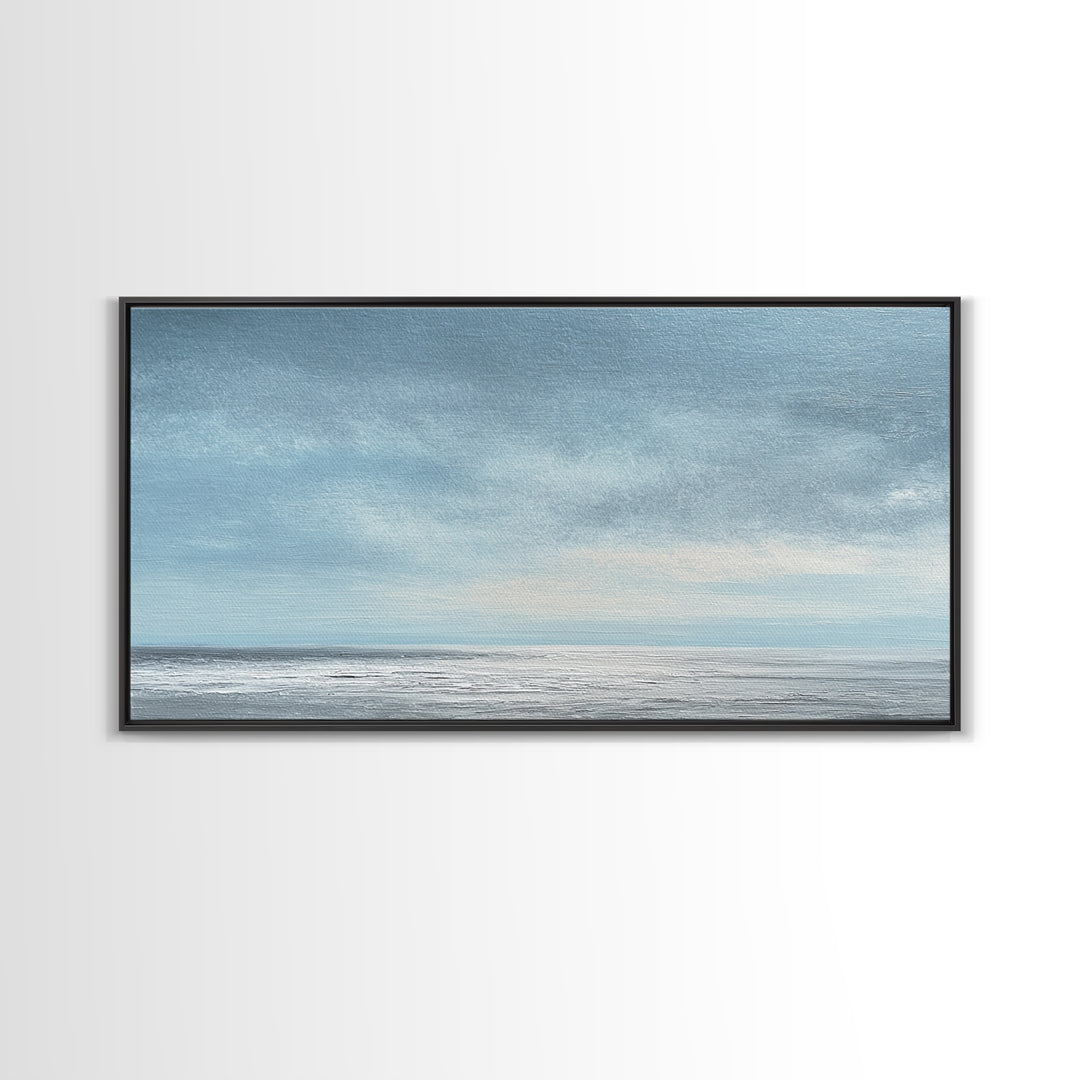 Tranquil Seascape Oil Painting With Soft Blue Sky And Ocean Horizon Peaceful Wall Art Canvas Print