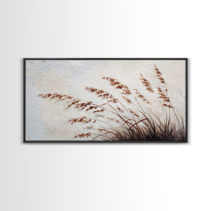 Minimalist Brown Grass Painting On Textured Canvas Print For Rustic Home Decor And Wall Art