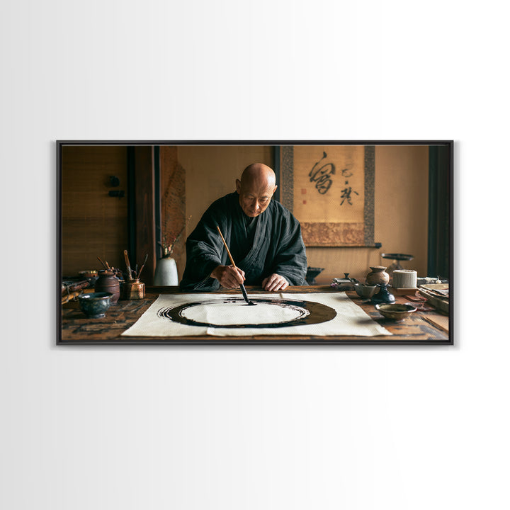 Traditional Japanese Zen Artist Painting Elegant Enso Circle Incalligraphy Studio Framed Canvas Print Wall Art