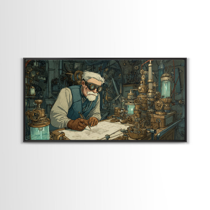 Steampunk Scientist Laboratory Canvas Print, Industrial Wall Art, Futuristic Office Decor, Sci Fi Inventor Gift For Him, Wall Decor
