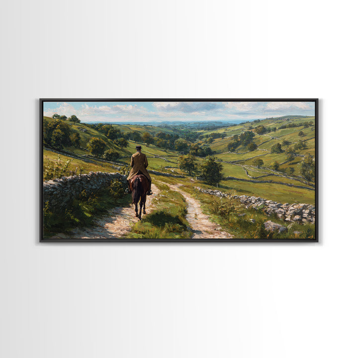 Horseback Rider On Rolling Countryside Path Canvas Print, Landscape Wall Art, Equestrian Decor, Rustic Farmhouse Home Decor Gift