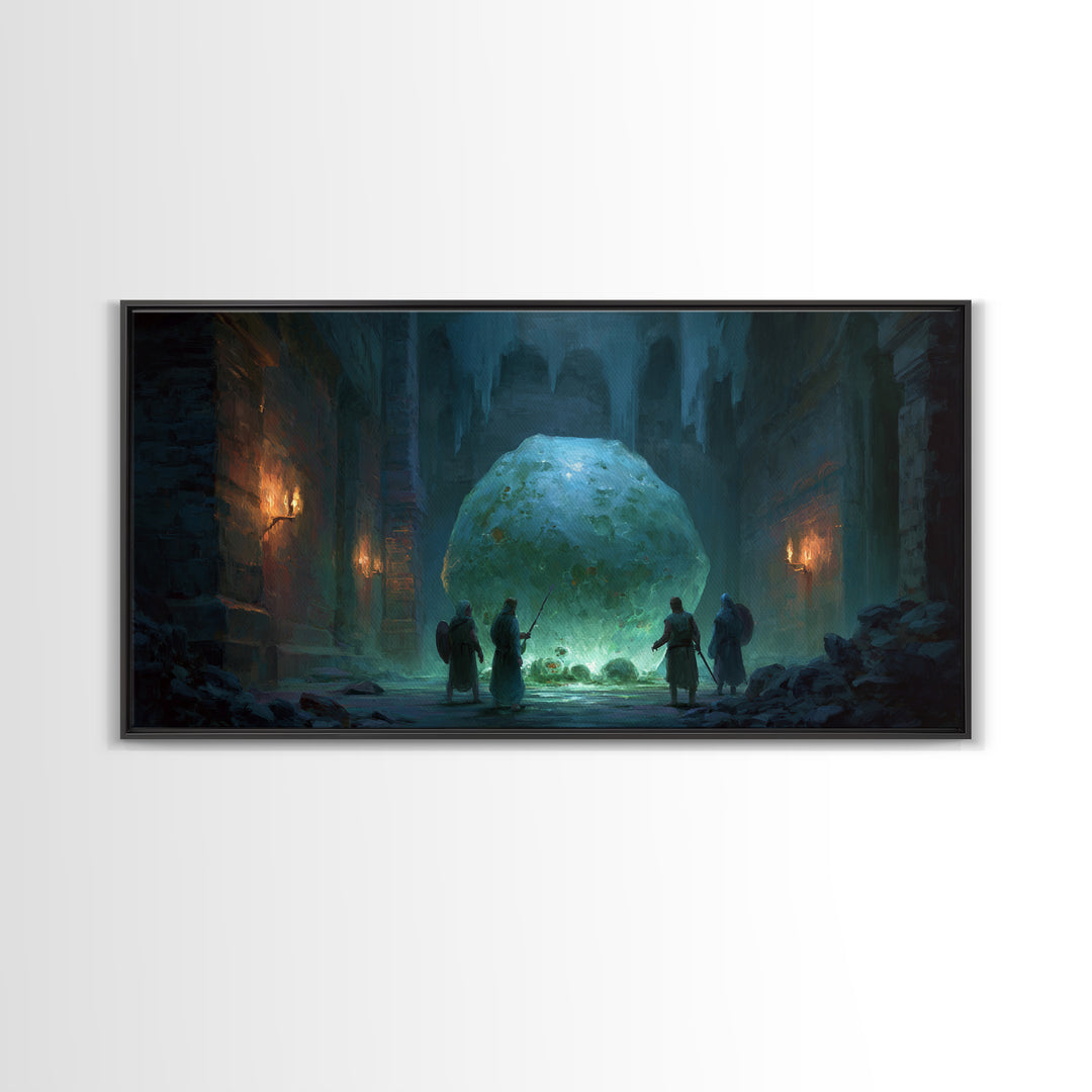 Icy Ruins With Glowing Blue Orb Wall Art, Fantasy Dungeon Landscape, Dark Academia Decor, Dnd Art Print, Gaming Room Art