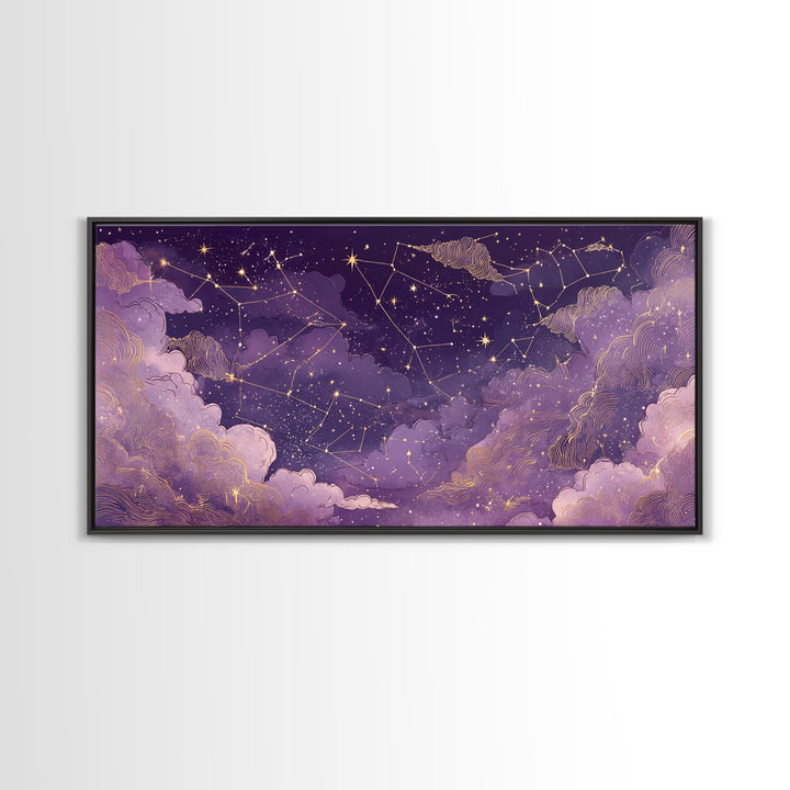 Purple Zodiac Constellation Night Sky Wall Art, Celestial Canvas Print, Astrology Wall Decor, Mystical Bedroom Decor, Gift For Her