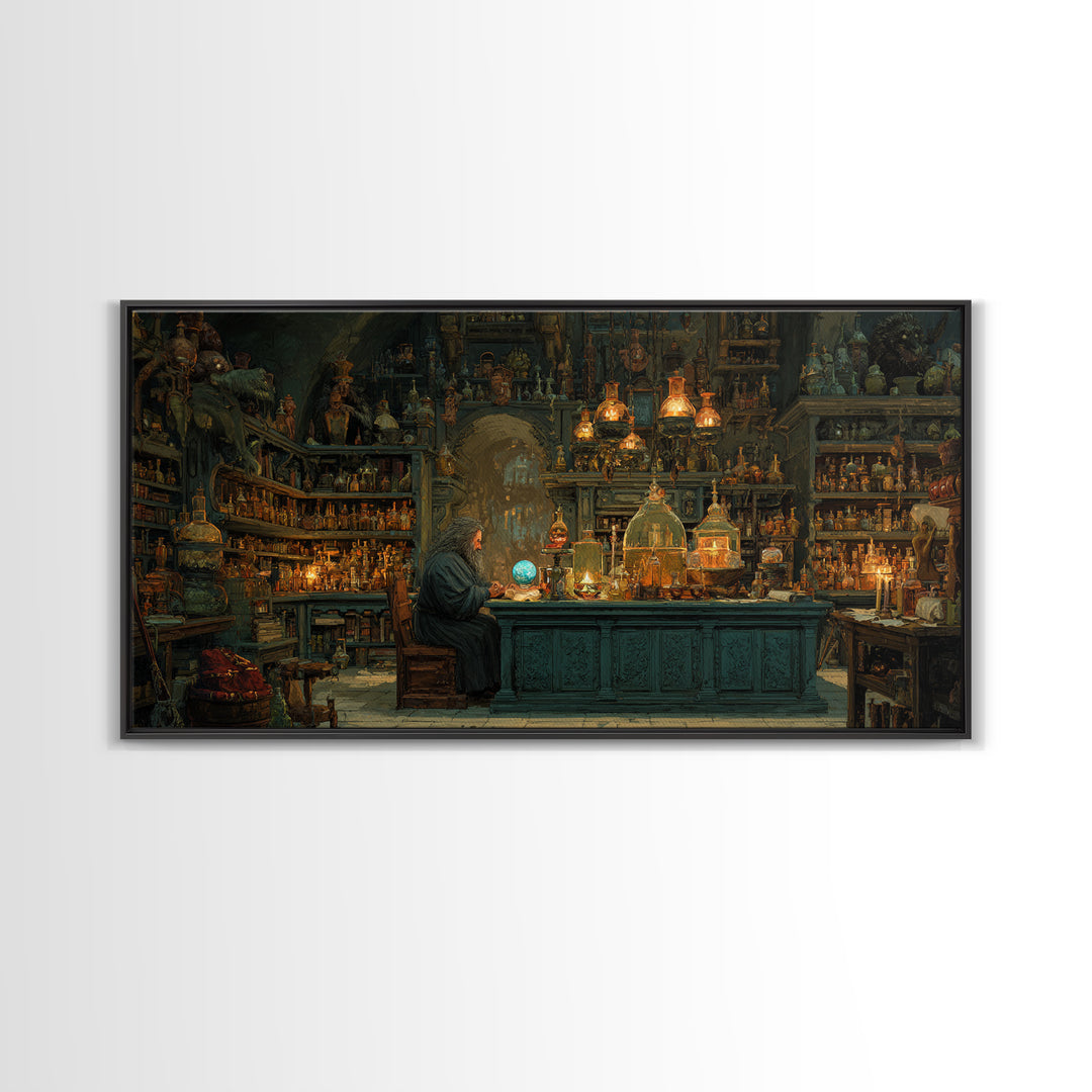 Wizard Alchemy Shop Canvas Print, Dark Academia Wall Art, Fantasy Library Decor, Gothic Apothecary Art Print For Living Room Home Decor