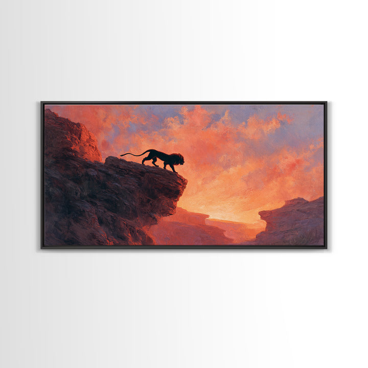 Black Panther Canyon Sunset Wall Art, Wildlife Canvas Print, Southwestern Decor, Big Cat Art, Dramatic Living Room Decor