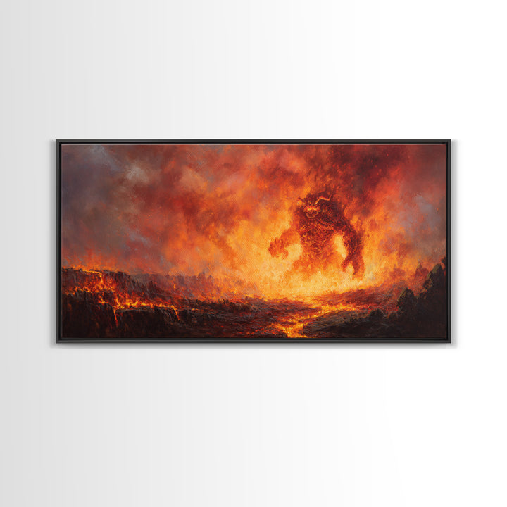 Fiery Lava Titan Fantasy Wall Art, Dark Fantasy Canvas Print, Volcanic Monster Poster, Gaming Room Decor, Gift For Him, Large Art