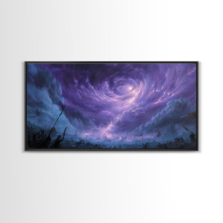Purple Storm Vortex Canvas Print, Fantasy Sky Wall Art, Dramatic Lightning Landscape, Dark Surreal Decor, Gothic Gift For Him