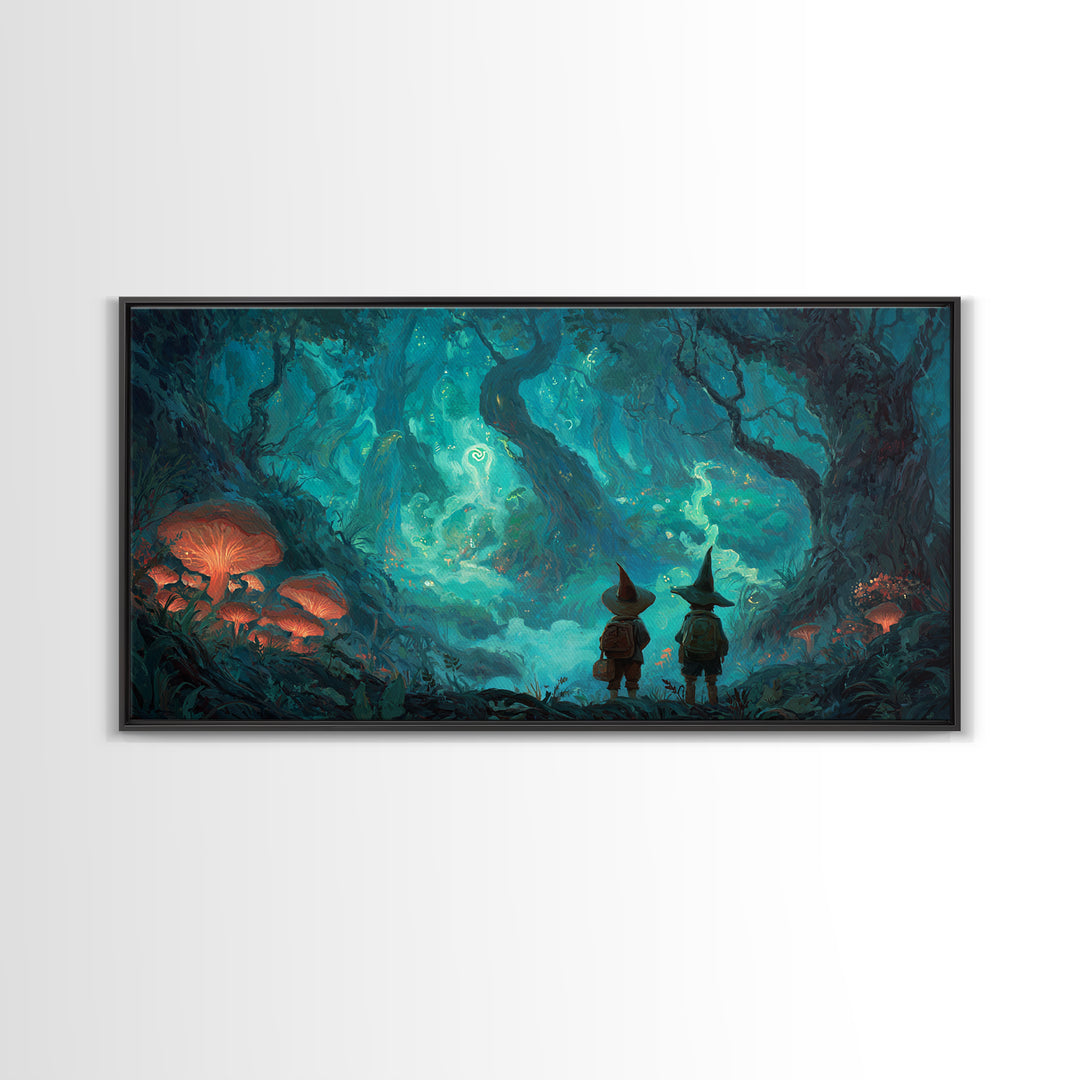 Glowing Mushroom Enchanted Forest Wall Art, Whimsical Fantasy Canvas Print, Magical Woodland Decor, Storybook Nursery Art