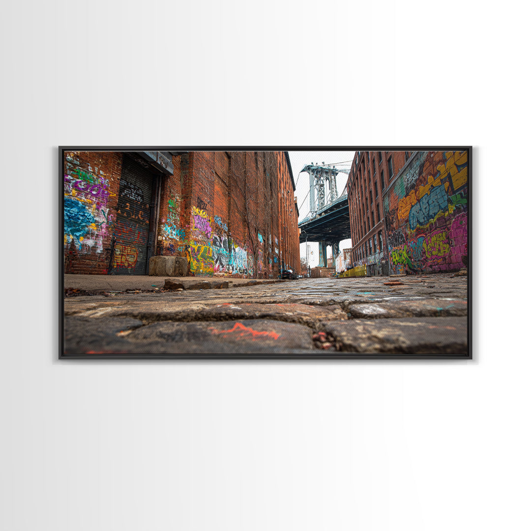 Graffiti Alley By Manhattan Bridge Wall Art, Urban Street Photography Canvas Print, Brooklyn Loft Decor, Industrial City Art