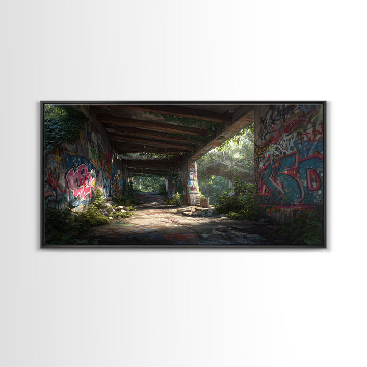 Abandoned Graffiti Underpass Wall Art, Urban Street Art Canvas Print, Industrial Decor, Edgy Office Poster Unique Gift For Him