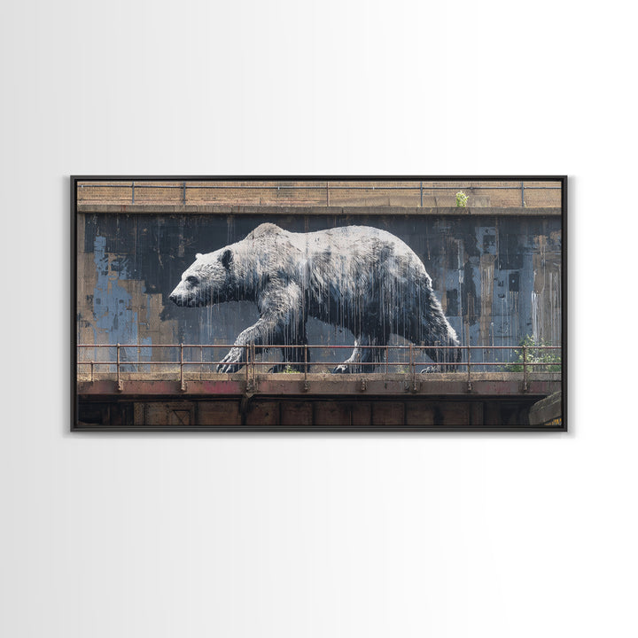 Polar Bear Graffiti On Industrial Concrete Wall Art, Urban Street Art Print, Wildlife Decor, Modern Wall Decor, Animal Lover Gift