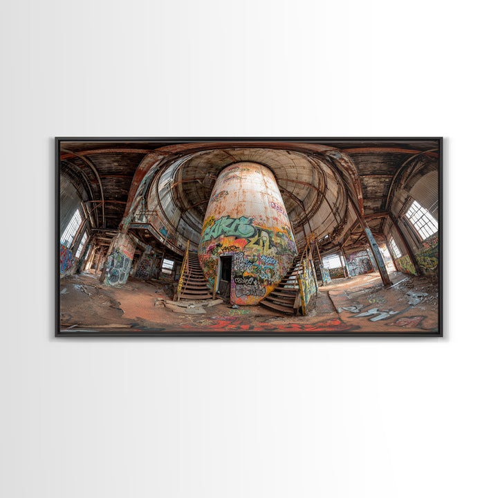 Abandoned Graffiti Silo Wall Art, Urban Industrial Interior Photograph, Street Art Decor, Modern Loft Canvas Print Gift For Home