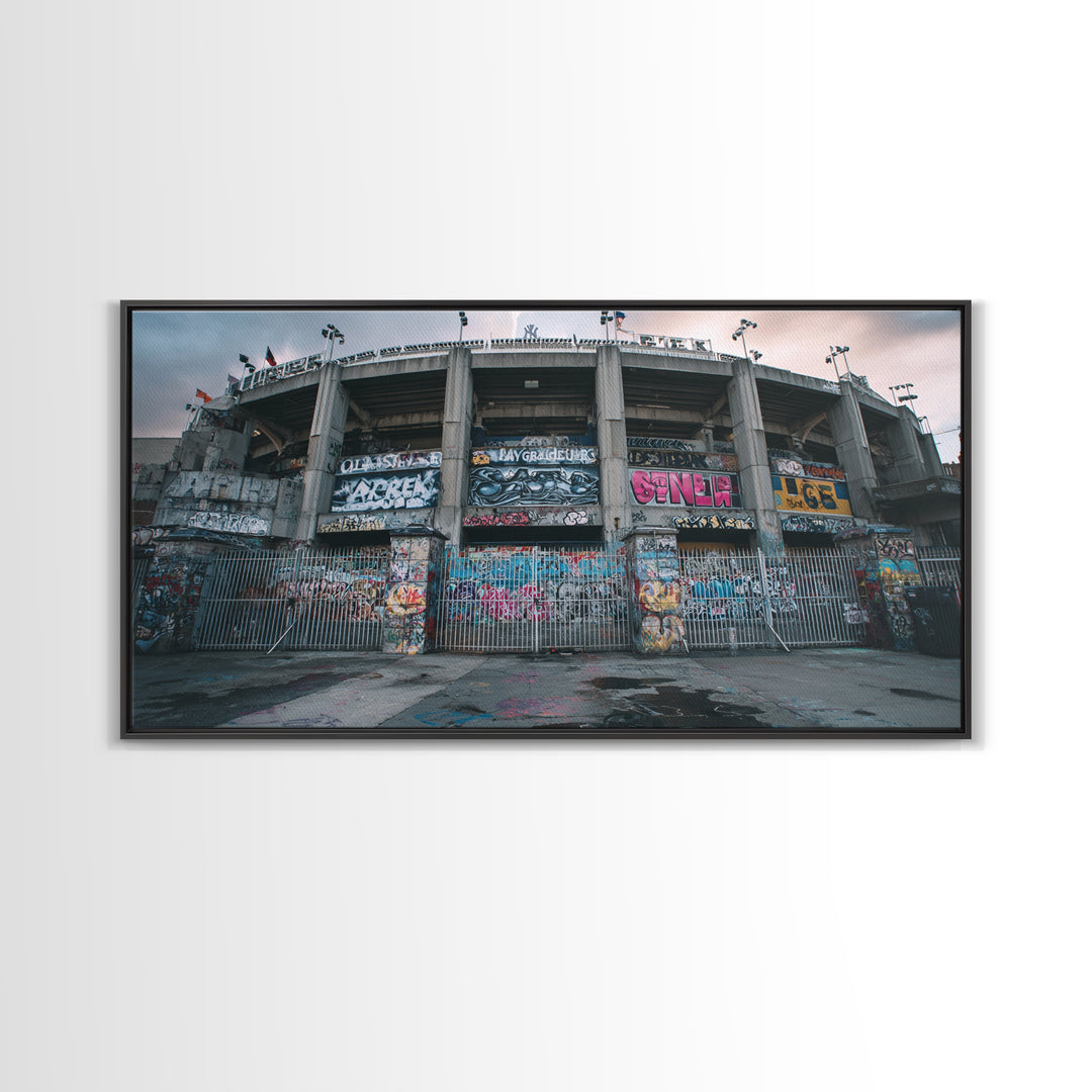 Abandoned Graffiti Stadium Facade Wall Art, Urban Street Art Canvas Print, Industrial Decor, Man Cave And Office Wall Decor