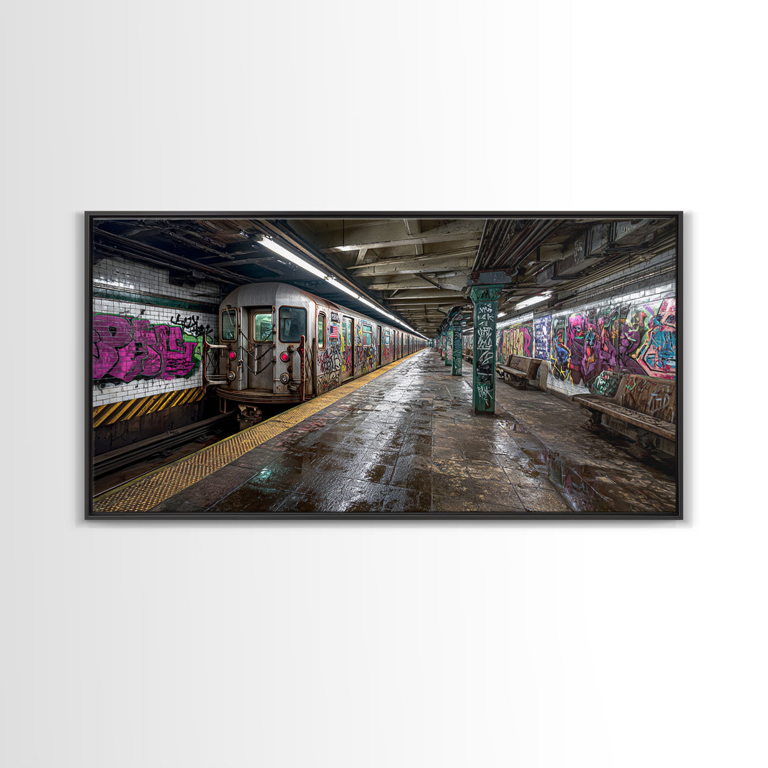 Graffiti Subway Train And Gritty Underground Platform Wall Art, Urban Street Art Print, City Decor, Industrial Home Decor