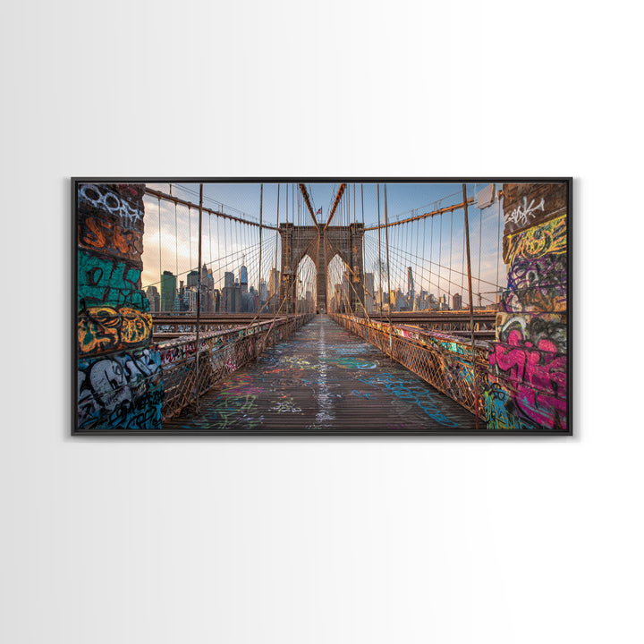 Brooklyn Bridge Graffiti Wall Art, New York City Canvas Print, Urban Street Art Decor, Industrial Loft Travel Poster Print