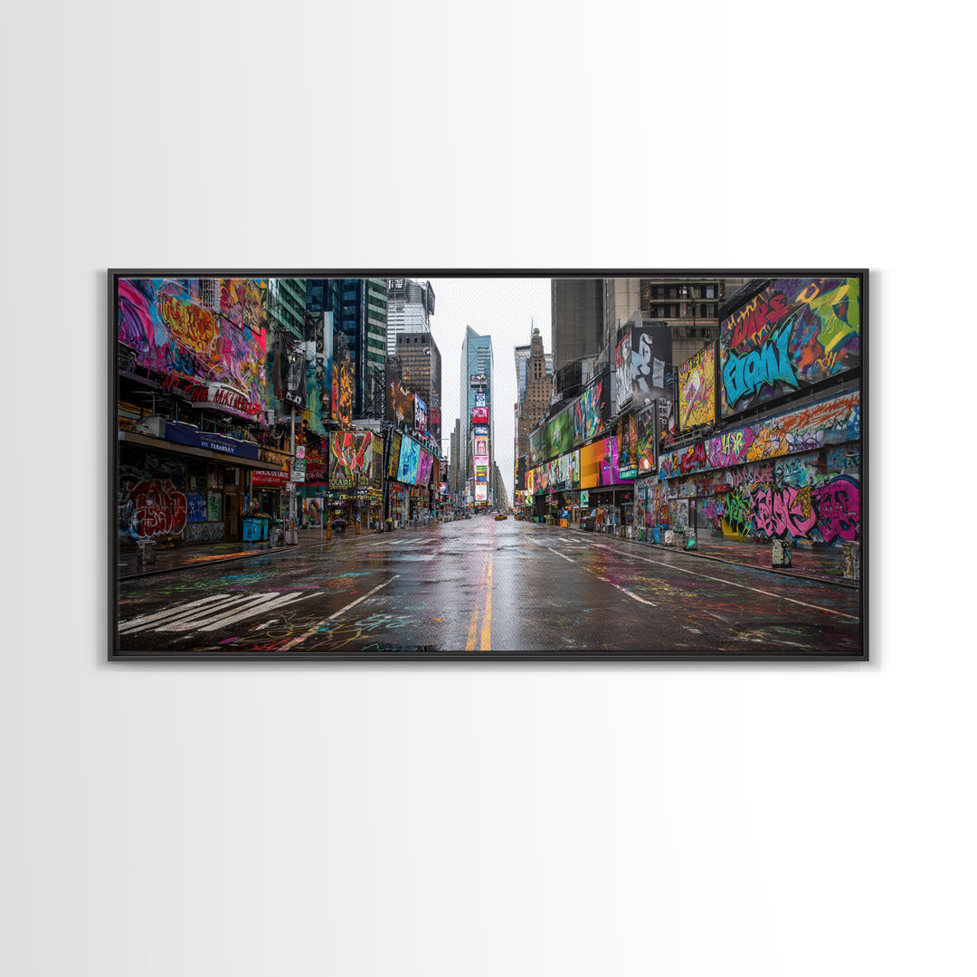 Rainy Neon Graffiti City Street Wall Art, Urban Canvas Print, New York Poster, Street Art Decor, Modern Office Decor, Gift For Him