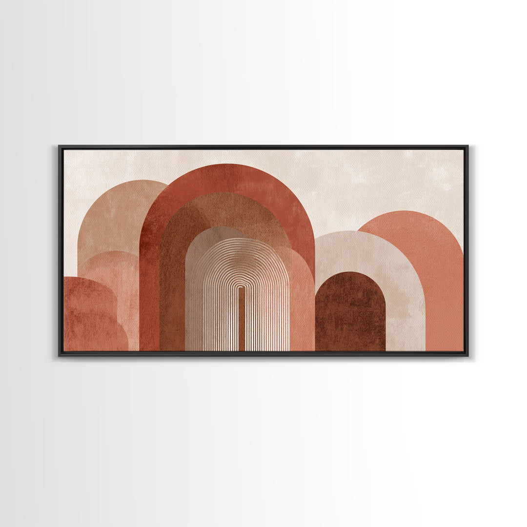 Terracotta Abstract Arches Framed Canvas Print, Mid Century Modern Wall Art, Neutral Boho Decor, Large Statement Artwork