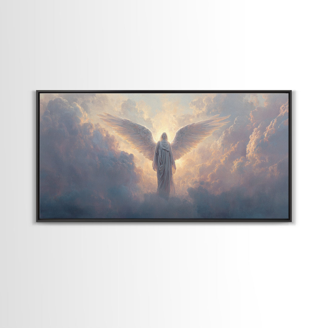 Radiant Angel In Heavenly Clouds Canvas Print, Celestial Christian Wall Art, Spiritual Home Decor, Bereavement Gift For Her