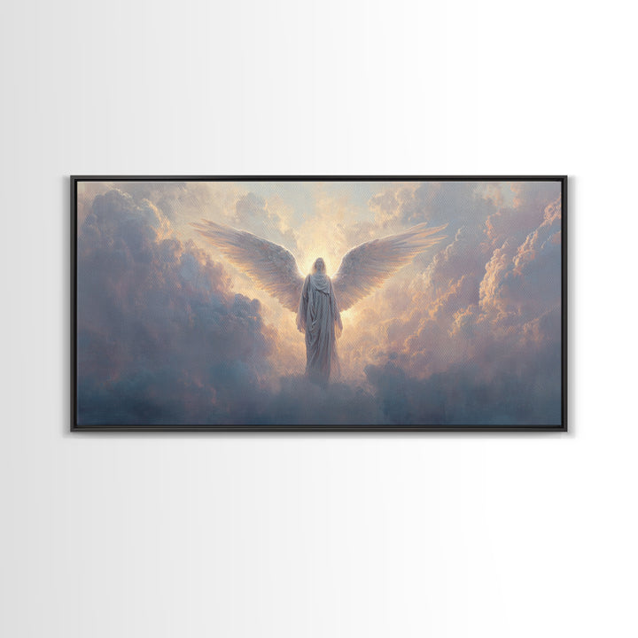 Radiant Angel In Heavenly Clouds Canvas Print, Celestial Christian Wall Art, Spiritual Home Decor, Bereavement Gift For Her