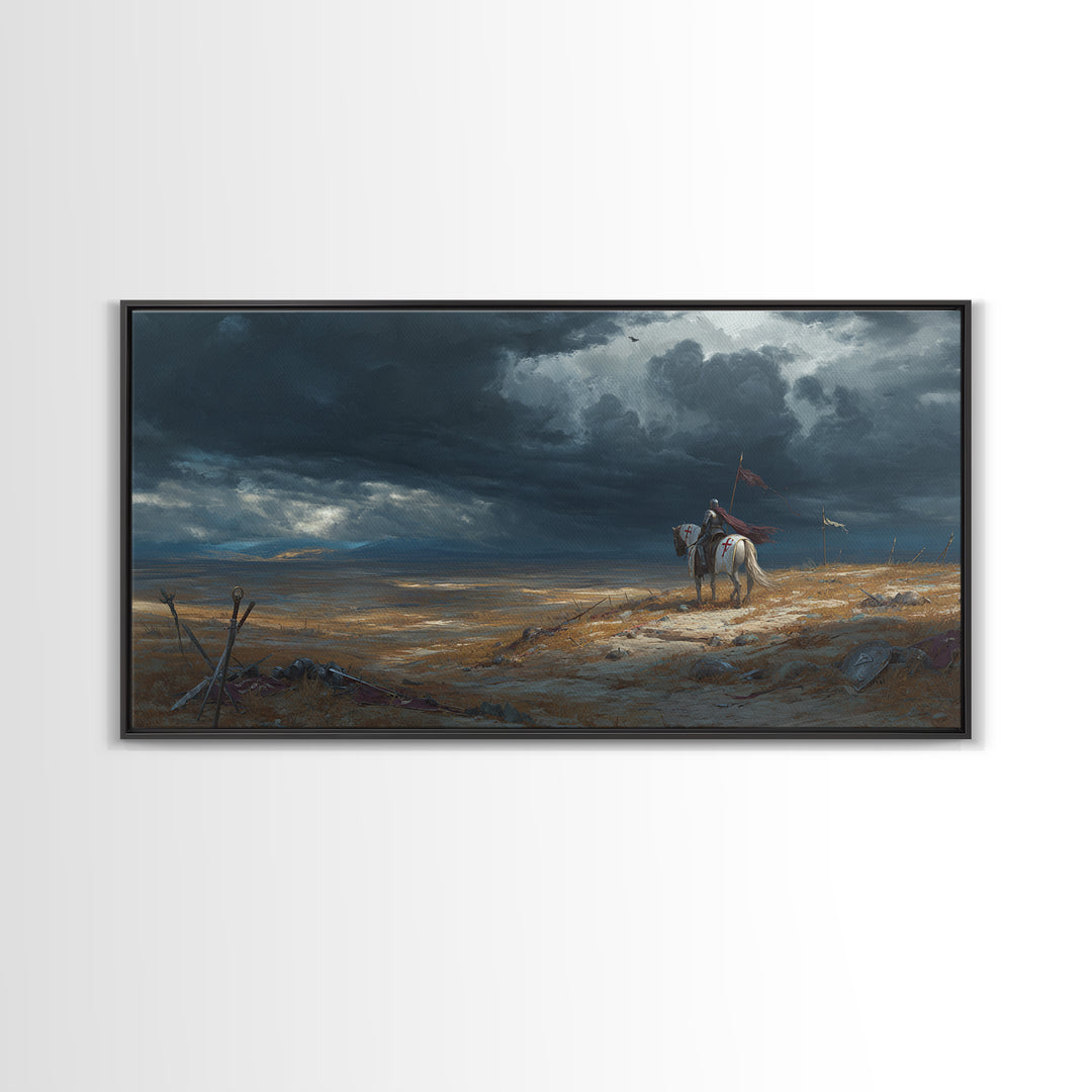 Lone Western Rider Storm Landscape Wall Art, Moody Prairie Horse Canvas, Rustic Cowboy Decor, Dramatic Frontier Print, Gift