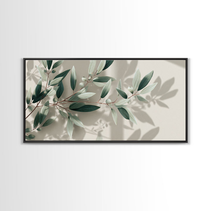 Olive Branch Botanical Canvas Print, Sage Green Wall Art, Minimalist Nature Decor, Calming Japandi Living Room Framed Art