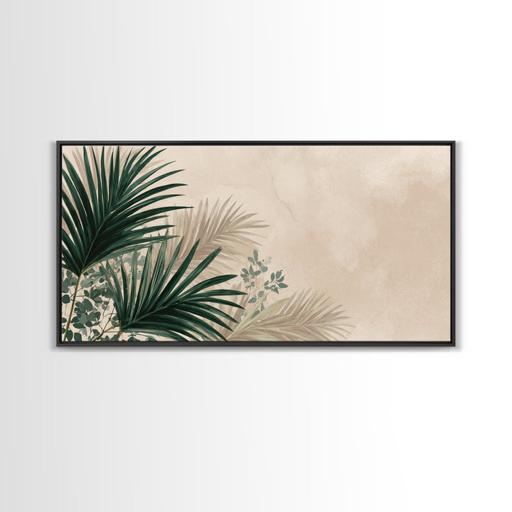 Large Tropical Palm Leaves Canvas Print, Neutral Botanical Wall Art, Coastal Boho Decor, Modern Green Living Room Art Print