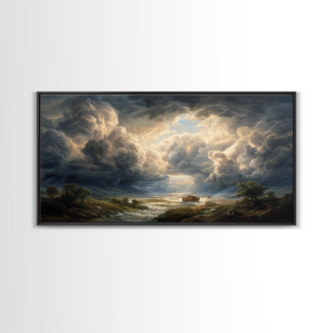 Storm Clouds Over Flooded Valley Canvas Print, Dramatic Landscape Art, Moody Wall Decor, Biblical Nature Home Decor, Housewarming Gift