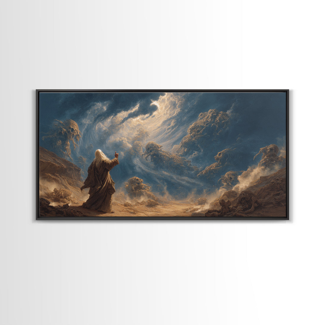Mystic Prophet Storm Spirits Wall Art, Dark Fantasy Canvas Print, Surreal Landscape, Dramatic Office Decor, Unique Gift Idea