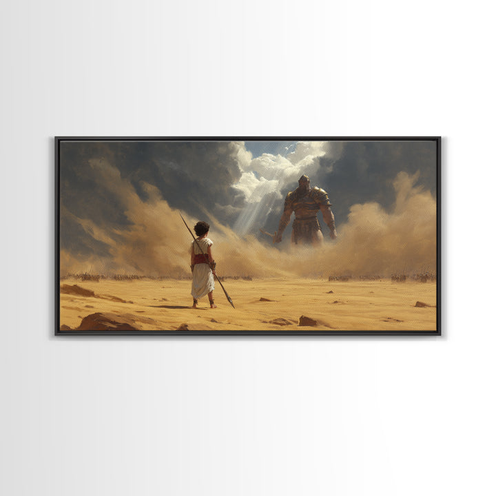 Young Warrior Facing Desert Giant Wall Art, Epic Biblical Fantasy Canvas Print, Courage Painting For Boys Room And Office Decor