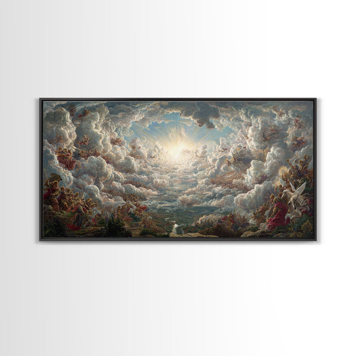 Heavenly Cloud Battle With Angels Framed Canvas Print, Baroque Mythological Wall Art, Renaissance Decor, Biblical Gift Art