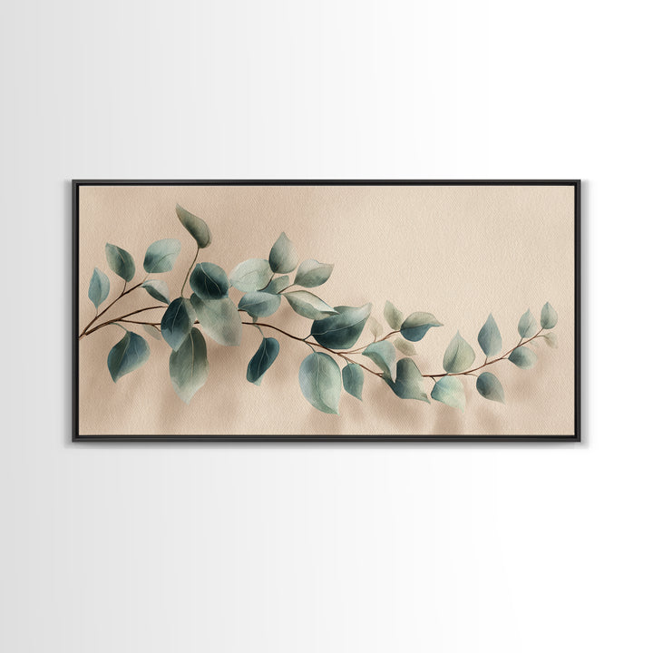 Soft Eucalyptus Branch Canvas Print, Blue Green Botanical Wall Art, Neutral Home Decor, Bedroom Wall Art, Modern Living Room Art