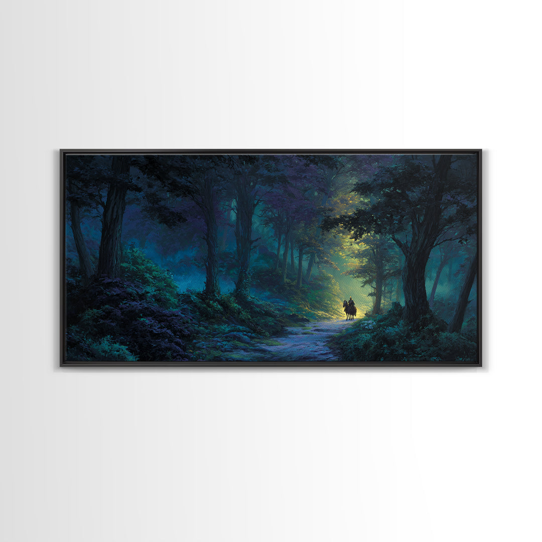 Moonlit Enchanted Forest Canvas Print, Fantasy Landscape Wall Art, Mystical Woodland Decor, Dark Fairy Tale Art Print Gift