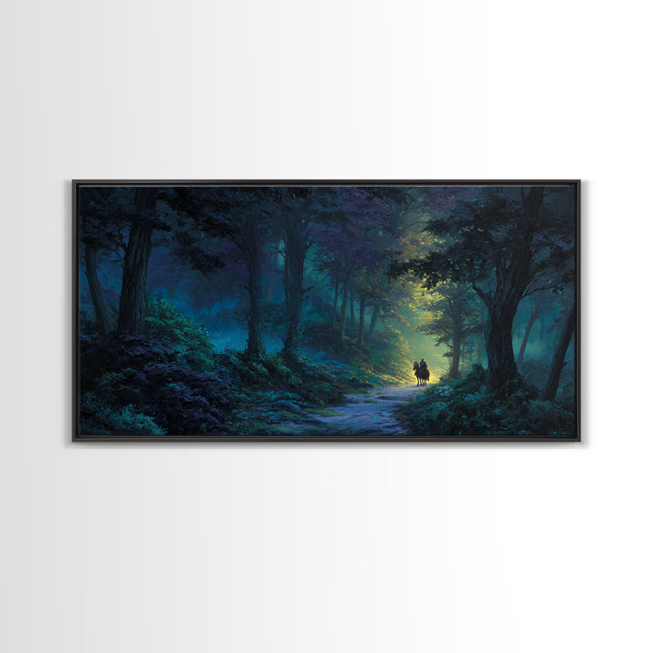 Moonlit Enchanted Forest Canvas Print, Fantasy Landscape Wall Art, Mystical Woodland Decor, Dark Fairy Tale Art Print Gift