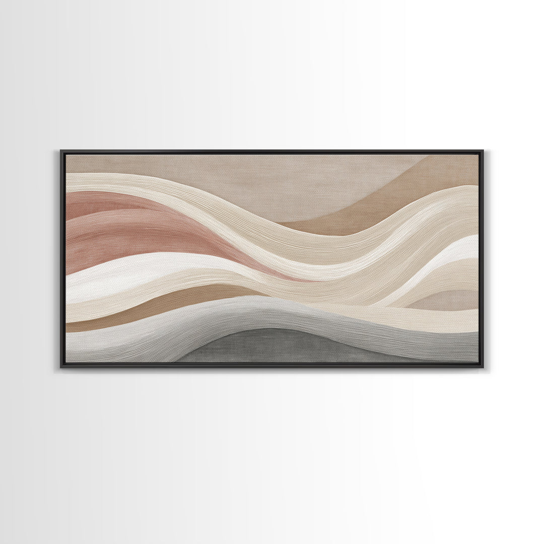 Neutral Wavy Abstract Wall Art, Terracotta Taupe Lines, Minimalist Canvas Print, Modern Living Room Decor, Above Sofa Art