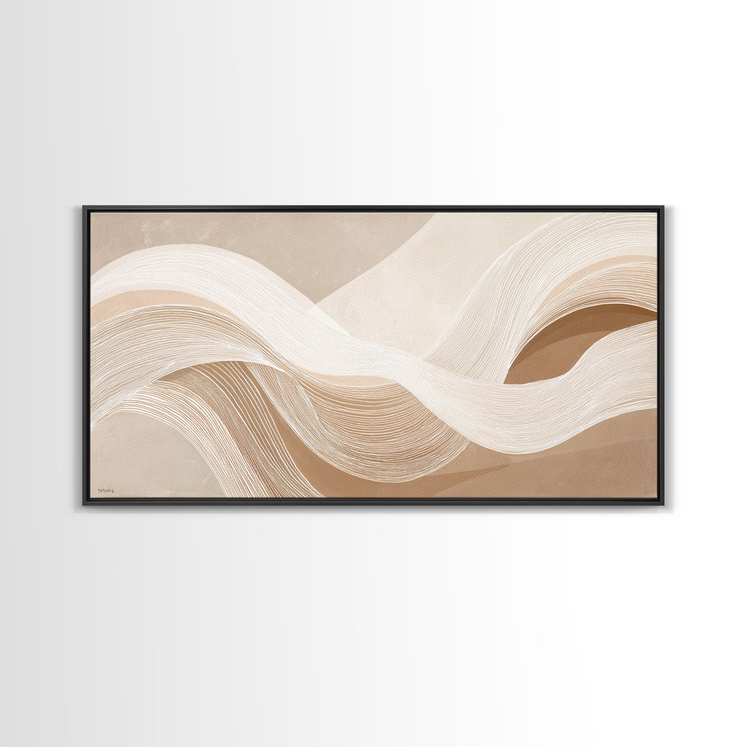 Cream Topographic Wave Framed Canvas Print, Beige Abstract Wall Art, Organic Modern Decor, Neutral Living Room Wall Decor