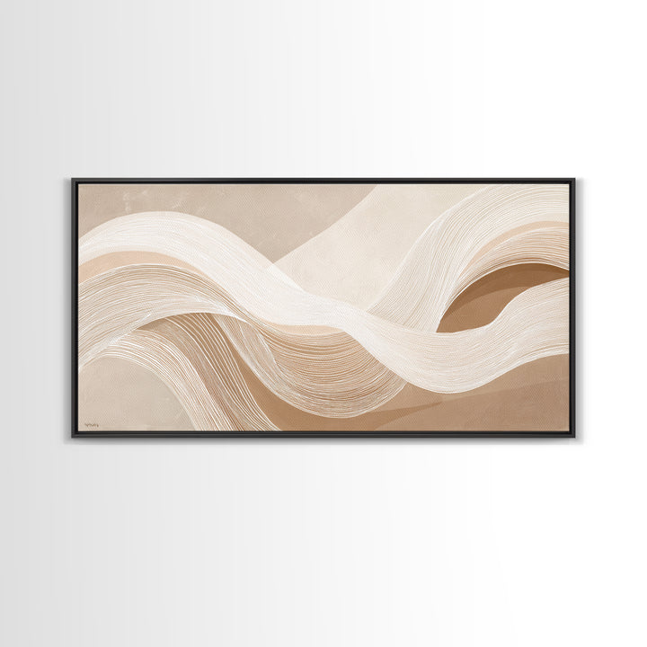 Cream Topographic Wave Framed Canvas Print, Beige Abstract Wall Art, Organic Modern Decor, Neutral Living Room Wall Decor