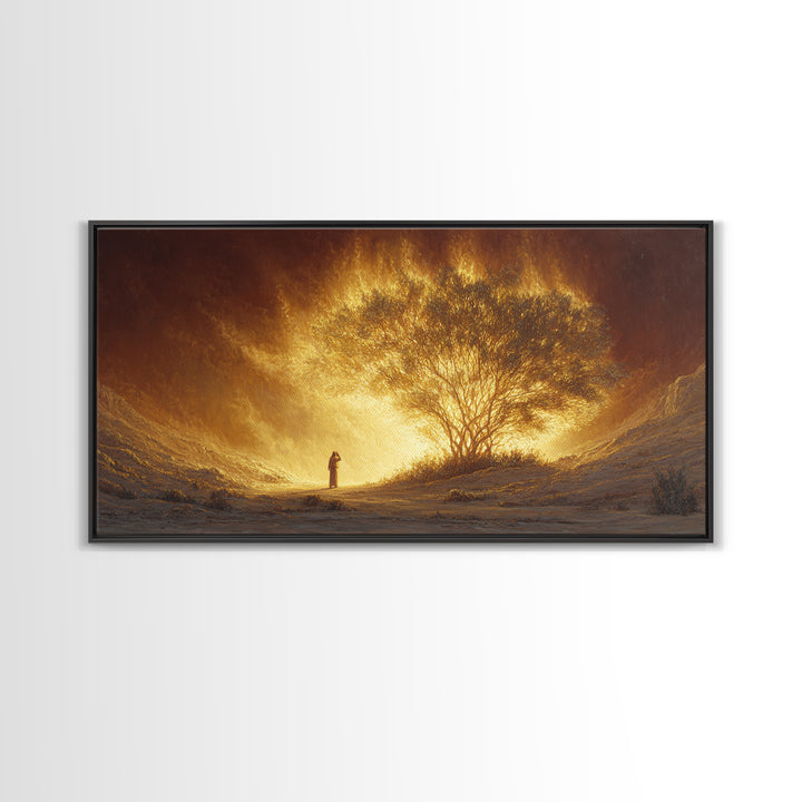 Glowing Golden Tree At Sunrise Canvas Print, Spiritual Landscape Wall Art, Warm Earth Tone Decor, Inspirational Gift For Home
